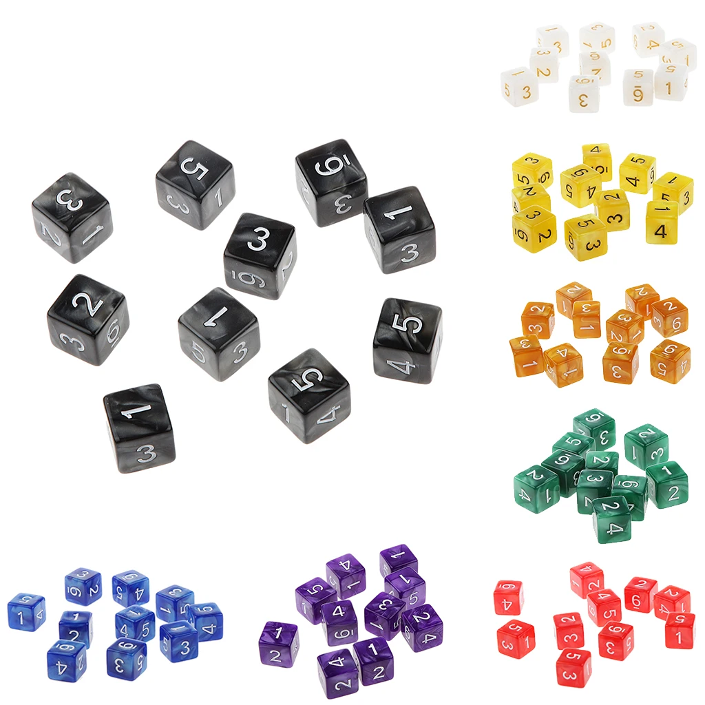 Six Sided Dice D6 Dice White Numbers Playing Party Board Dices Set TRPG Lovers Role-playing Board Game 10 Pcs