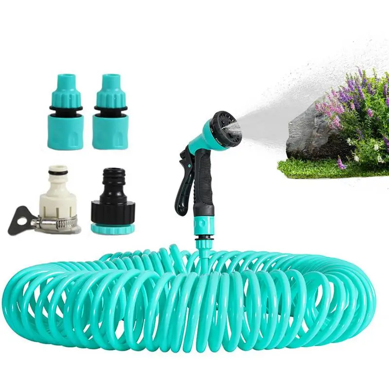 

Coil Garden Hose Flexible Hose With High Pressure Spray Nozzle Durable Water G-n Retractable Coil For Garden Irrigation Car Wash