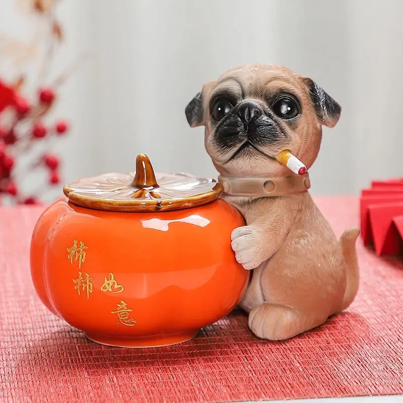 

Керамическая пепельница с крышкой для украшения стола, ветрозащитная, защищенная от падения, Бездымная пепельница мгновенного действия, забавная собака, подарок для парня