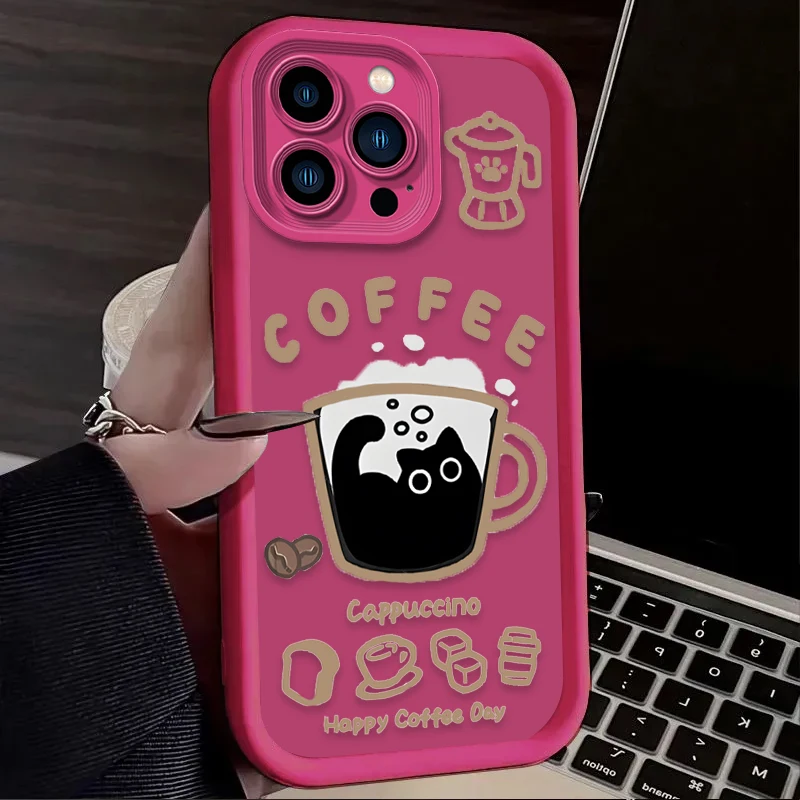 Charming Coffee Cat Design Phone Case