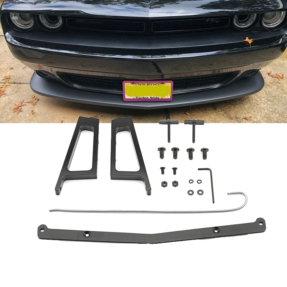 

Front Bumper Lower Grille No Drilled License Plate Mount Kit Holder For Dodge Challenger 2015-2023 Steel CNC 6061 Aluminum Black