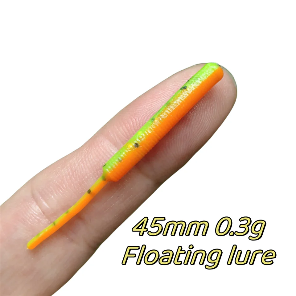 Fishing Floating Soft Plastic Mini Grubs Tiny Worms Bass Pike Trout Perch 45mm 0.3g 100pcs
