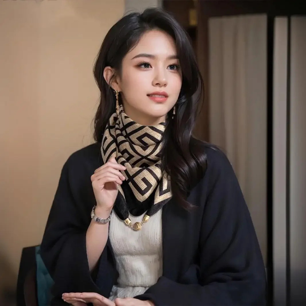 Hot Magnetic Triangle Neck Protection Scarf for Women in Autumn and Winter 2024 New Cotton and Linen Scarf  High-end Neck Scarf 2