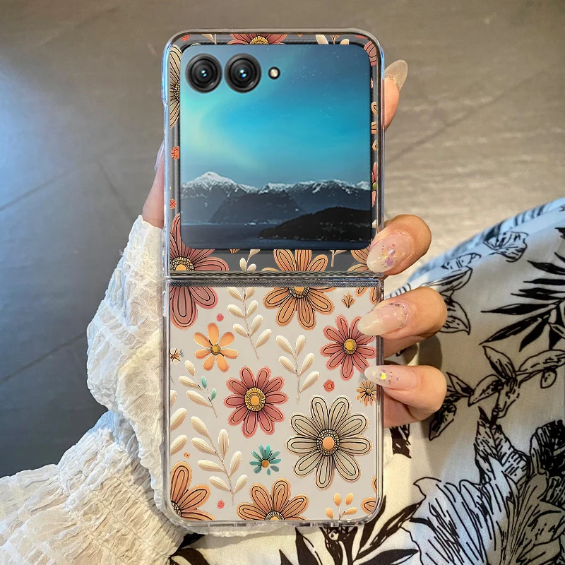 Pink Floral Clear Phone Case - Shockproof Bumper, Transparent Folding Hard Cover