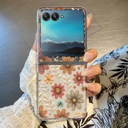 Pink Floral Clear Phone Case - Shockproof Bumper, Transparent Folding Hard Cover - Motorola Razr 70 (A909)