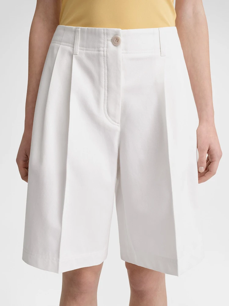 

Simple white suit shorts cotton pleated twill casual versatile straight women's pants 2024 summer new