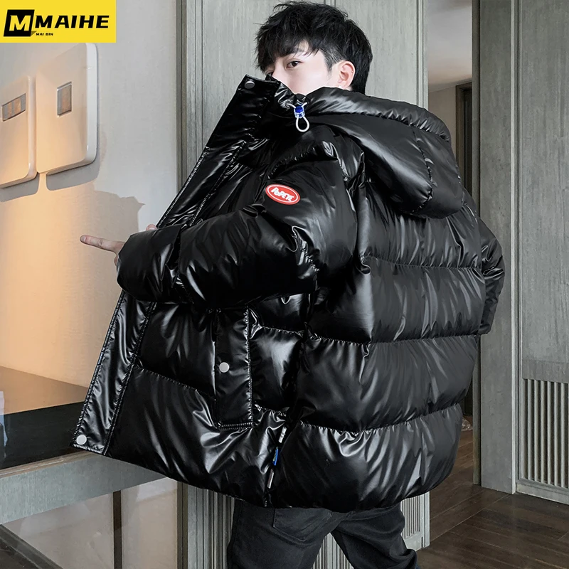 2023 new autumn/Winter jacket Men's parkas thickened waterproof warm coats Men's hooded bright Harajuku padded jacket extra size