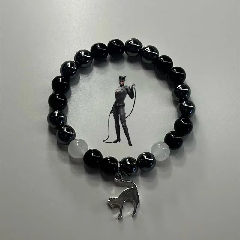 Handmade Bat and Catwoman Matching Beaded Bracelet Gothic Halloween Jewelry