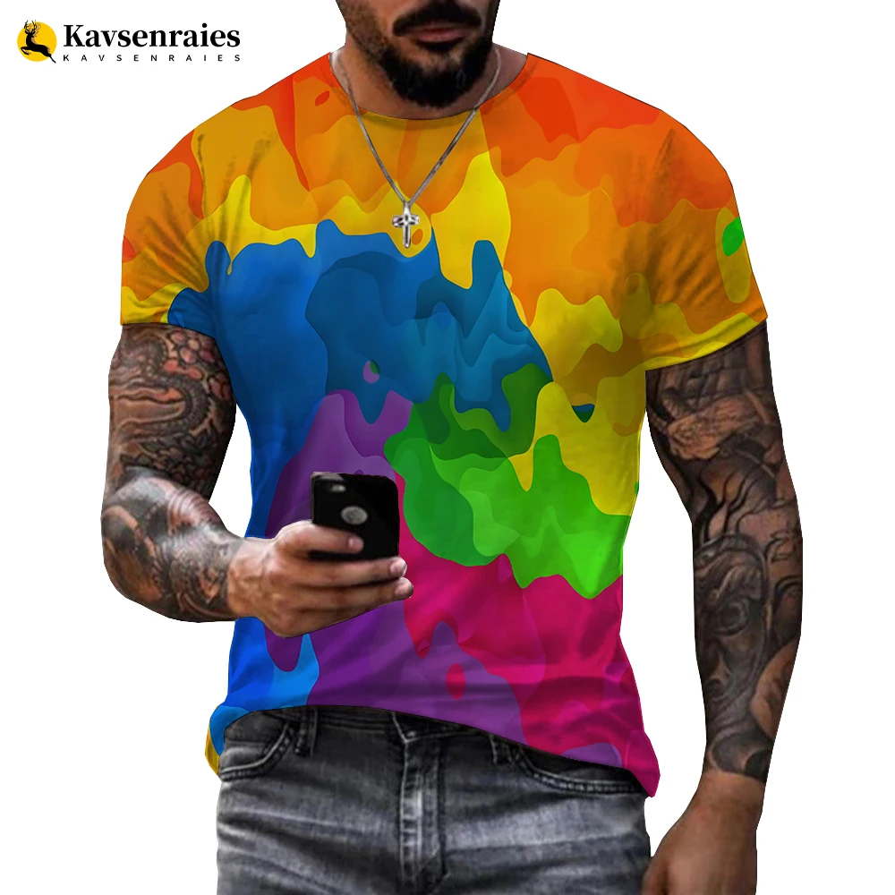 

New Rainbow Paint Splatter Print T-shirt Men Women Summer Hipster Colorful Ink 3D T Shirt Harajuku Streetwear Oversized Tops