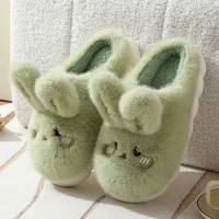 Winter Fashion Cotton Slippers Women Rabbit Ear Home Non-slip Warm Sandals Men Indoor Cute Plush Sandals Adult Solid Color Shoes 2