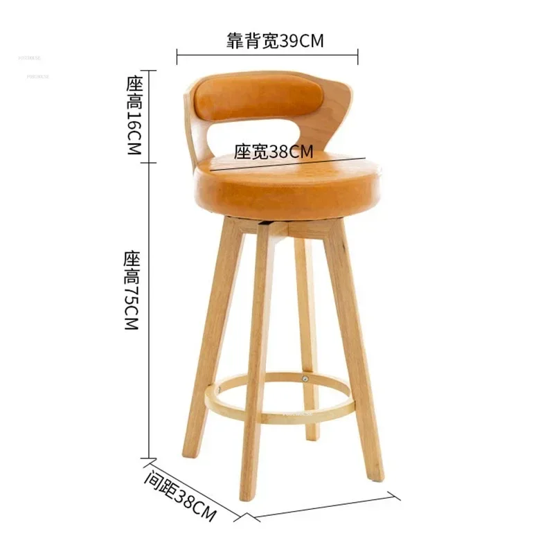American Solid Wood Bar Chairs Retro Kitchen Furniture Creative Rotating Back High Bar Chair Luxury Home Cafe Front Desk stool R