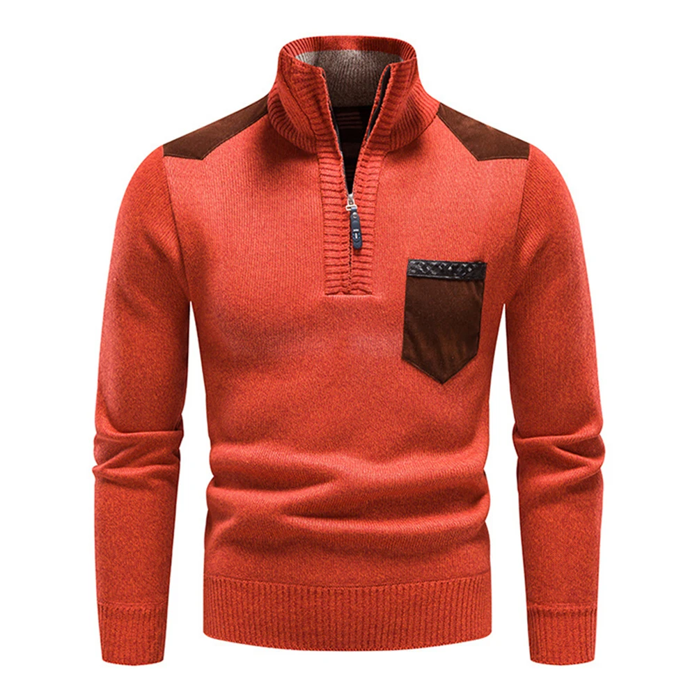 

Autumn Men's Casual Knitted Sweaters Half Zip-Up Patchwork Long Sleeve Winter Warm Slim Fit Pullovers Man Tops Knitwear