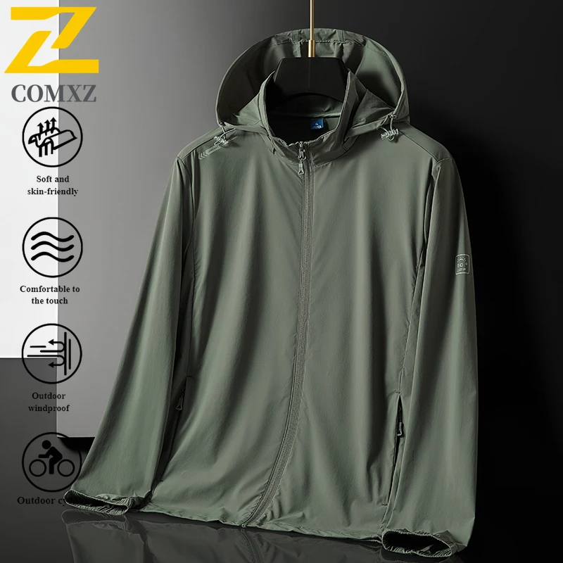 EIAO Men's Summer Waterproof UV Protection Jacket UPF50+ Ice Silk Lightweight Outdoor Skin Coat Loose Trendy camping Windbreaker