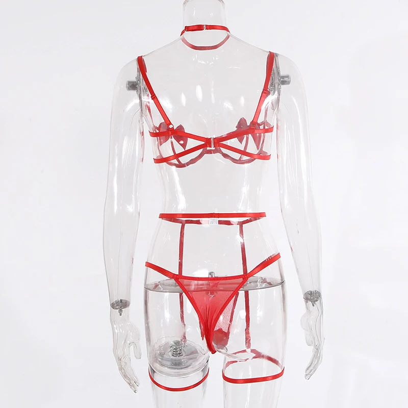 Santa Babydoll Lace Open Bra And Panty Bow Perspective Erotic Costumes Underwear Dress Porn Sexy Lingerie Set For Women Garter