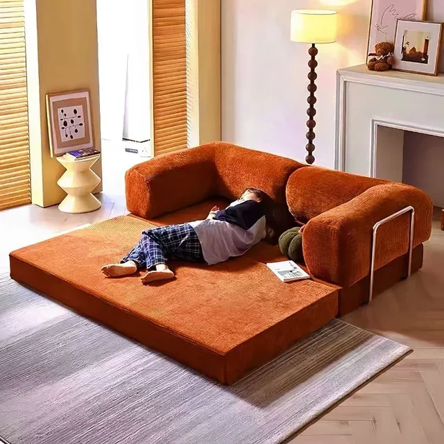 Divano a compressione sottovuoto italiano semplice retrò di fascia alta in velluto a coste soggiorno divano letto pieghevole lavabile personalizzabile 3
