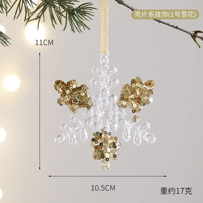 Transparent Acrylic Snowflake Deer Sequins Christmas Tree Pendant Xmas Hanging Ornaments Home Decor Children DIY New Year Gifts