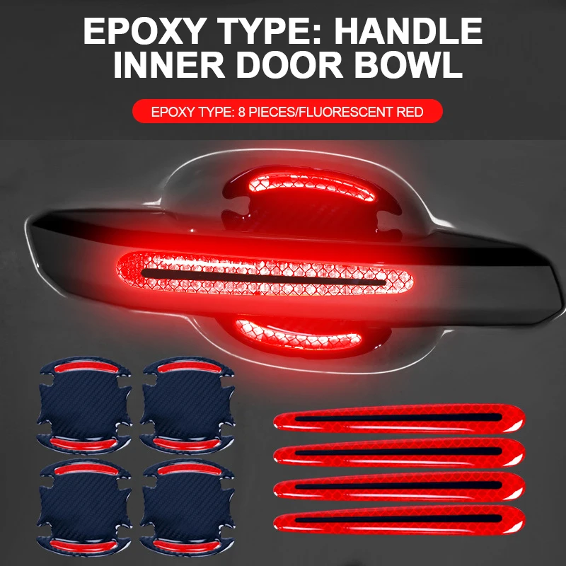 

Auto Safety Reflective Strip Sticker 3D Carbon Fiber Car Door Handle Strip Scratch Protector Door Handle Sticker Scratch Cover