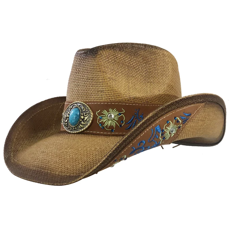Neue männer Vintage Western Cowboy Hut Handgemachte Stroh Weben Strand Sonnenhut Gentleman Cowgirl Jazz Hut Sombrero Hombre – Detail 13
