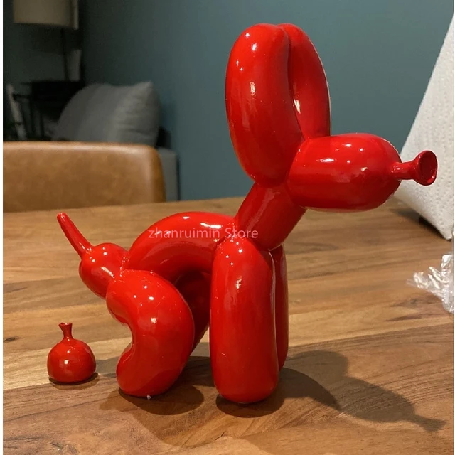 Statue de chien caca en résine, sculpture animale debout, décoration de la maison, décor de bureau artisanal, ballon noir et or 2