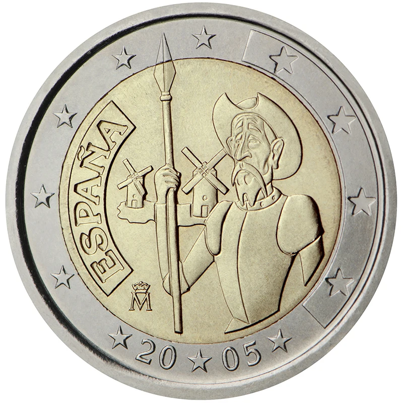 Spagna 2005 Cervantes 400 Th Anniversary Of Don Quixote Moneta Commemorativa 2 Euro Unc Nuovo Di Zecca
