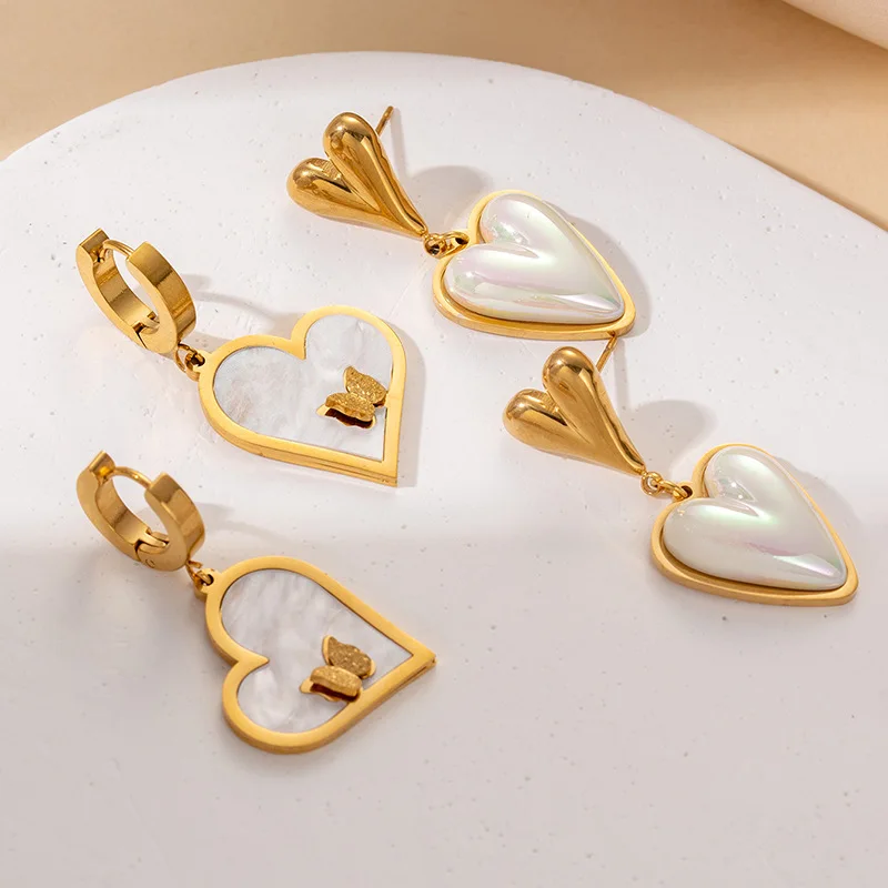 Fashion 316L Stainless Steel Pearl Heart Earrings For Women 18K Real Gold Plated Wedding Jewelry Accessories 1