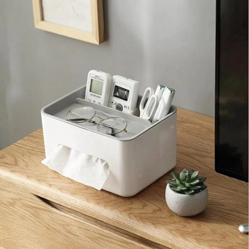 

Rectangular Tissue Box Cover With Storage, Tissue Box Holder Dressers, Desk, Office, Multifunctional Nightstand Organizer