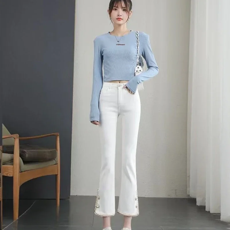

Black Bell Bottom Trousers Flare Pants for Women High Waist Shot Womens Jeans Flared Embroidered White with Pockets Stretch A Z