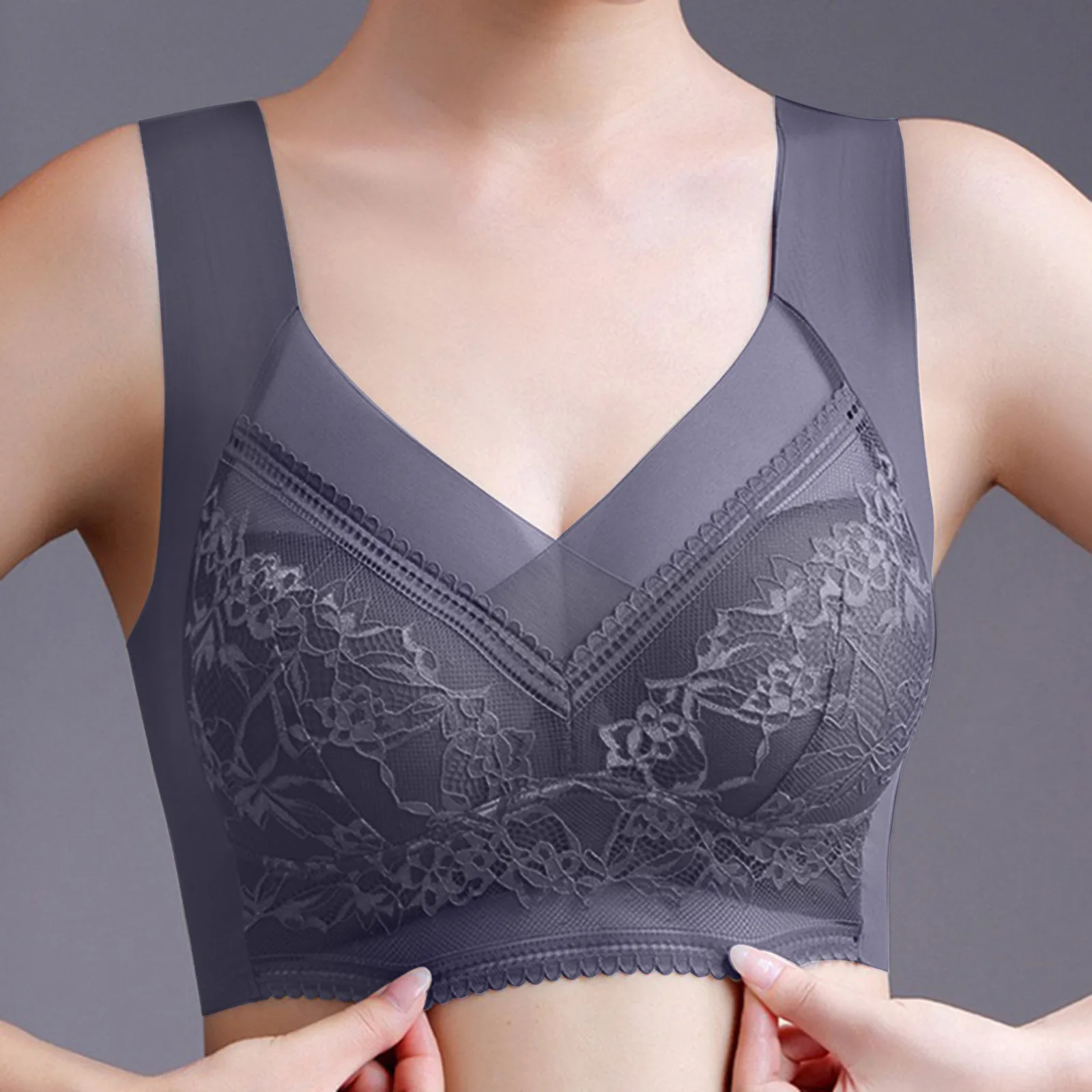 

Women's Full Cup Thin Style Underwear Plus Size Seamless Sports Bra Sexy Lace Breathable Wide Shoulder Strap Underwire