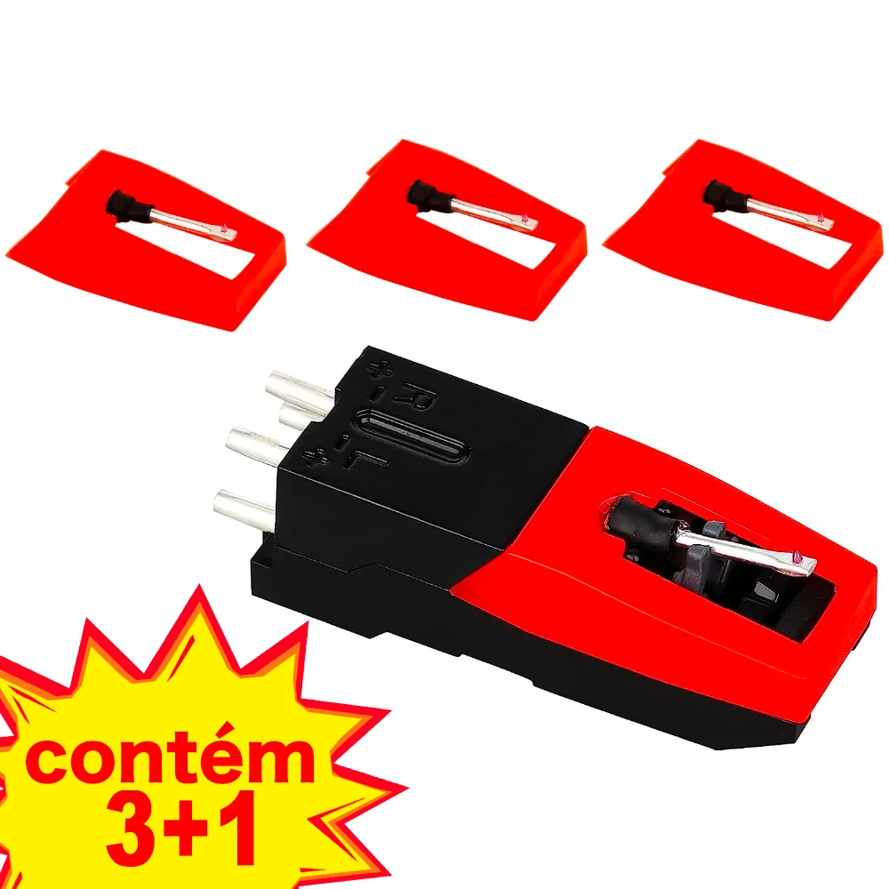 Record Player Needle 1 PC Record Player Cartridge with 3 PCS Diamond Stylus Replacement for Crosley, ION, LP, Phonograph