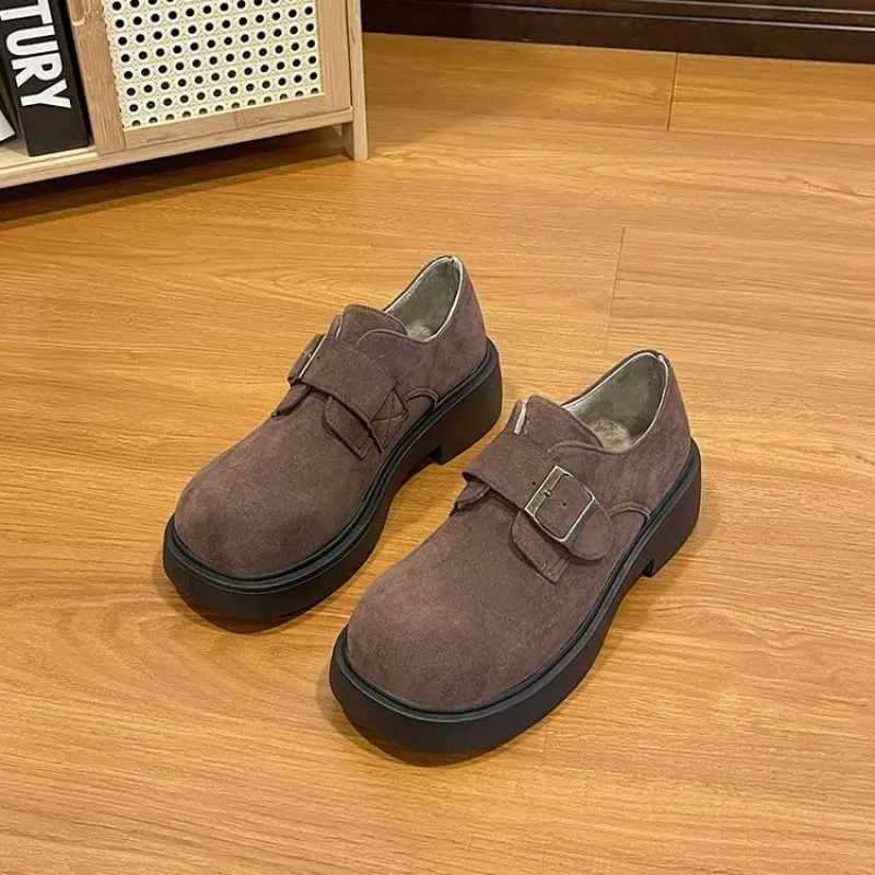 Fashion British Style Slip On Shoes For Women Round Toe Casual Female Sneakers Flats Shallow Mouth Autumn Oxfords Clogs Platform