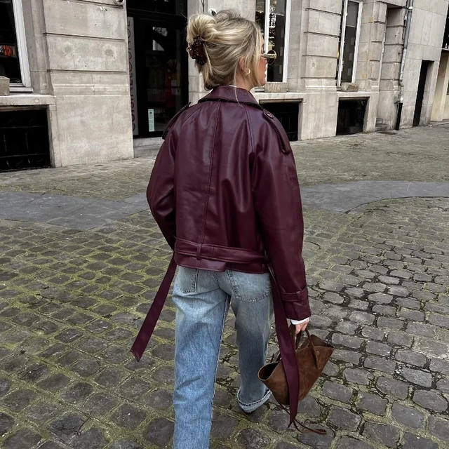 MUJER Faux Leather Bomber Jackets for Women Fashion Cropped Jacket Woman Streetwear Outerwears Long Sleeve Jacket Women Coats 2