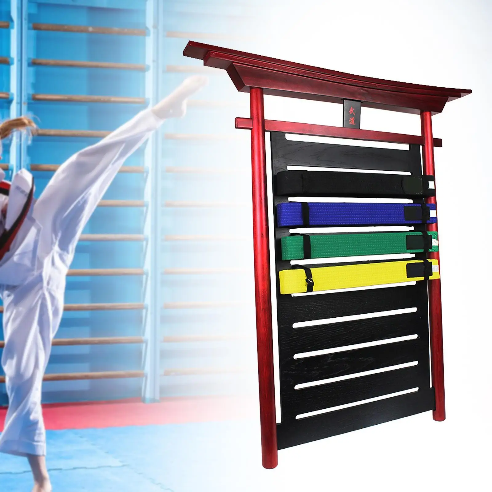 Wood Karate Belt Display Rack Wooden with Metal Hook for Kids and Adults Gifts Belt Rack Taekwondo Belt Display Holder