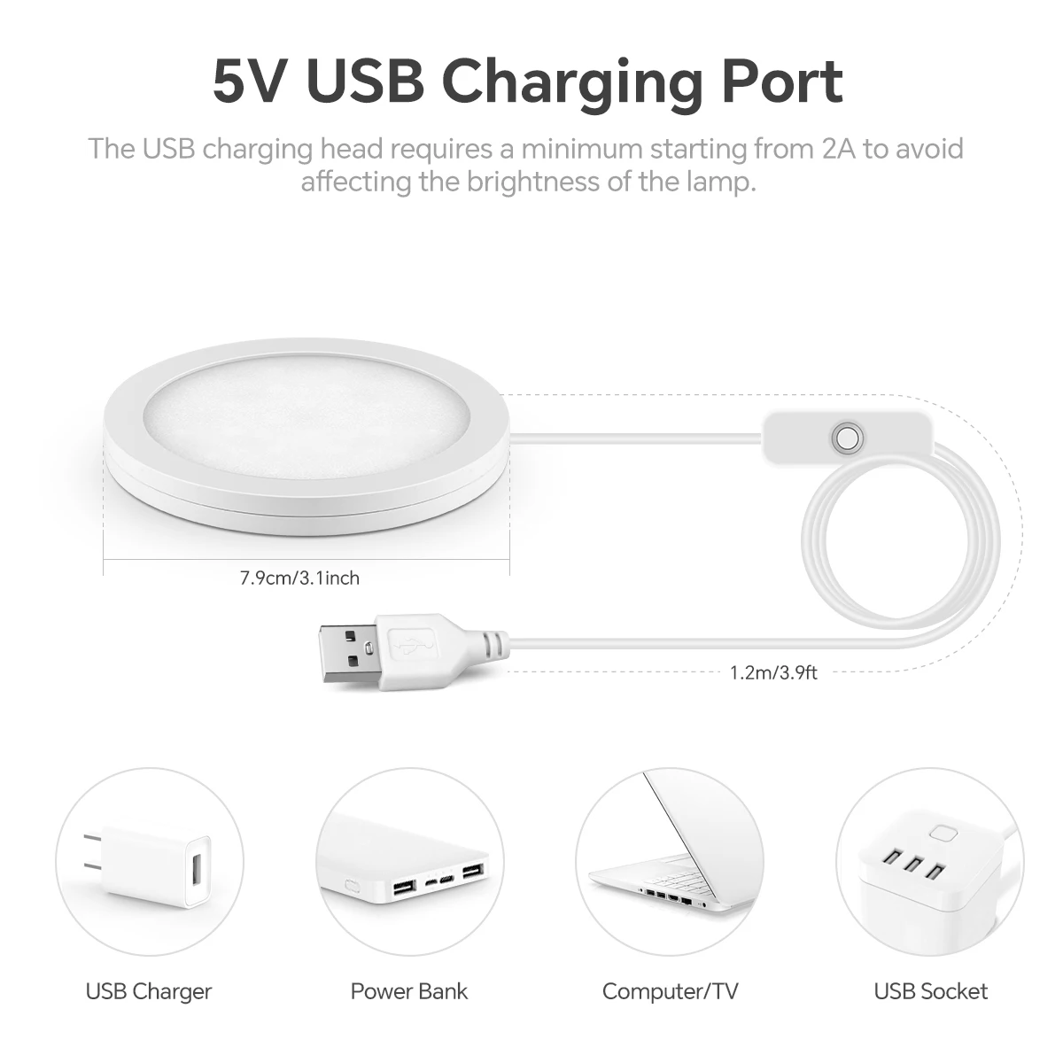 소형 USB 전원 원형 LED 야간 조명 버튼 스위치 LED 퍽 천장 조명 독서등 3가지 색상 사용 가능