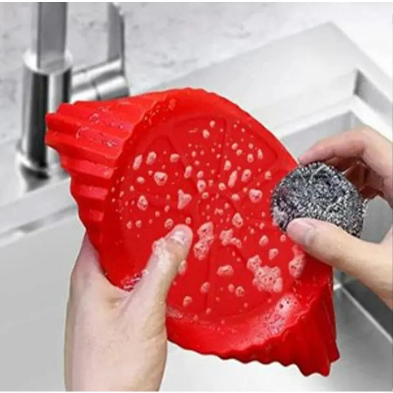 1PC Air Fryer Silicone Baking Tray Mat Circular High-Temperature Resistant Foldable Food Grade Double Ear Baking Tray silicone baking mat air fryer baking tray air fryer silicone tray