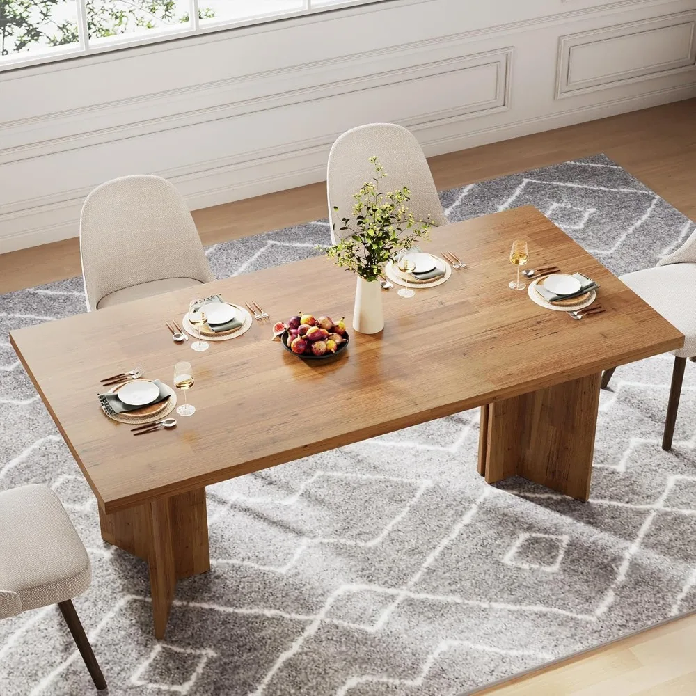 63-inch Dining Table for 4-6, Farmhouse Kitchen Table with Large Tabletop, Rectangular Dinner Eating Table for Dining Room 4