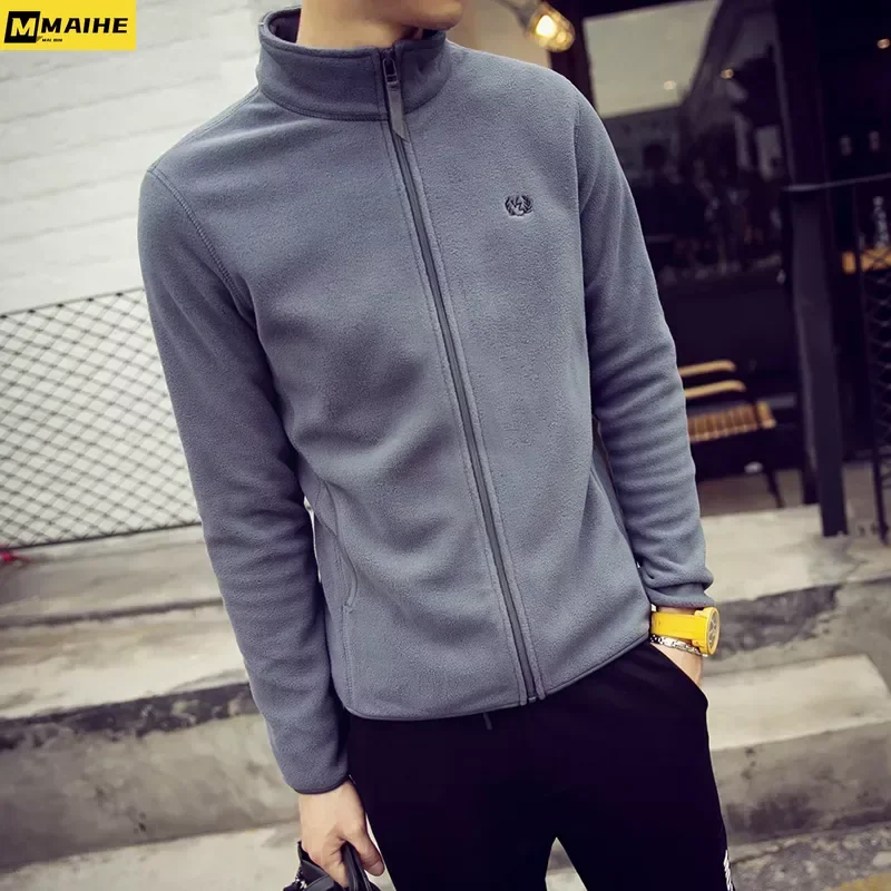 

New Autumn Polar Fleece Jacket Men's Stand Collar Slim Jacket Fleece Zip Up Cardigan Top Jacket Fashion Streetwear men clothing