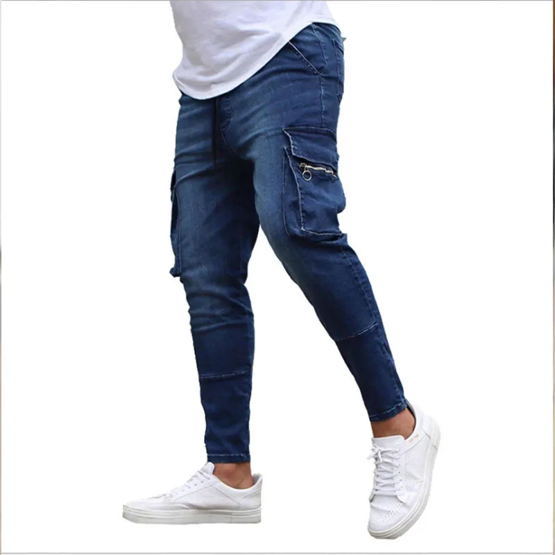 Autumn KPOP Fashion Style Harajuku All Match Trousers Slim Fit Casual Cotton Pants Pockets Zipper Bound Feet Korean Style Jeans