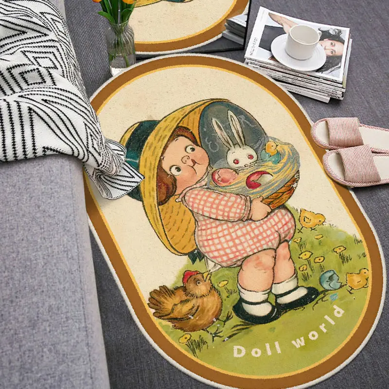 

Re-engraved Vintage Doll Decorative Floor Mat Oval Wall Rug Girls Rent A Small Bedroom Wall Rug on The Carpet Rug