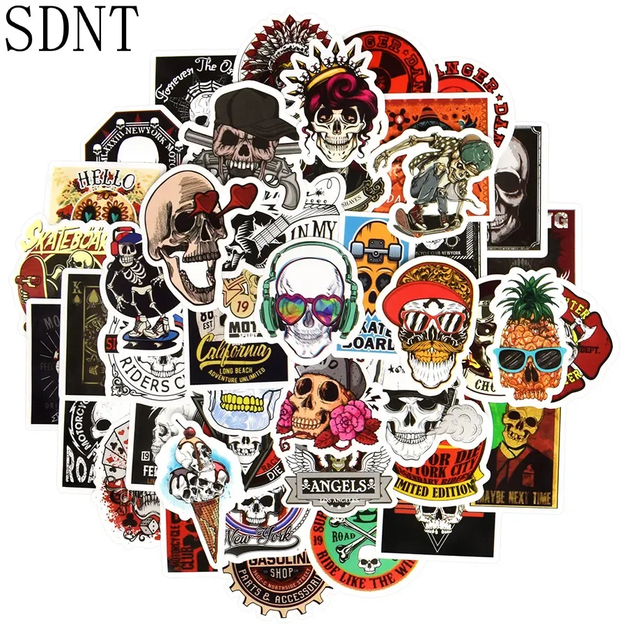 50 PCS Skeleton Cool Sticker Graffiti Punk Ghost Skull Rock pc Stickers Waterproof Decal Stickers to DIY Skateboard Guitar Car