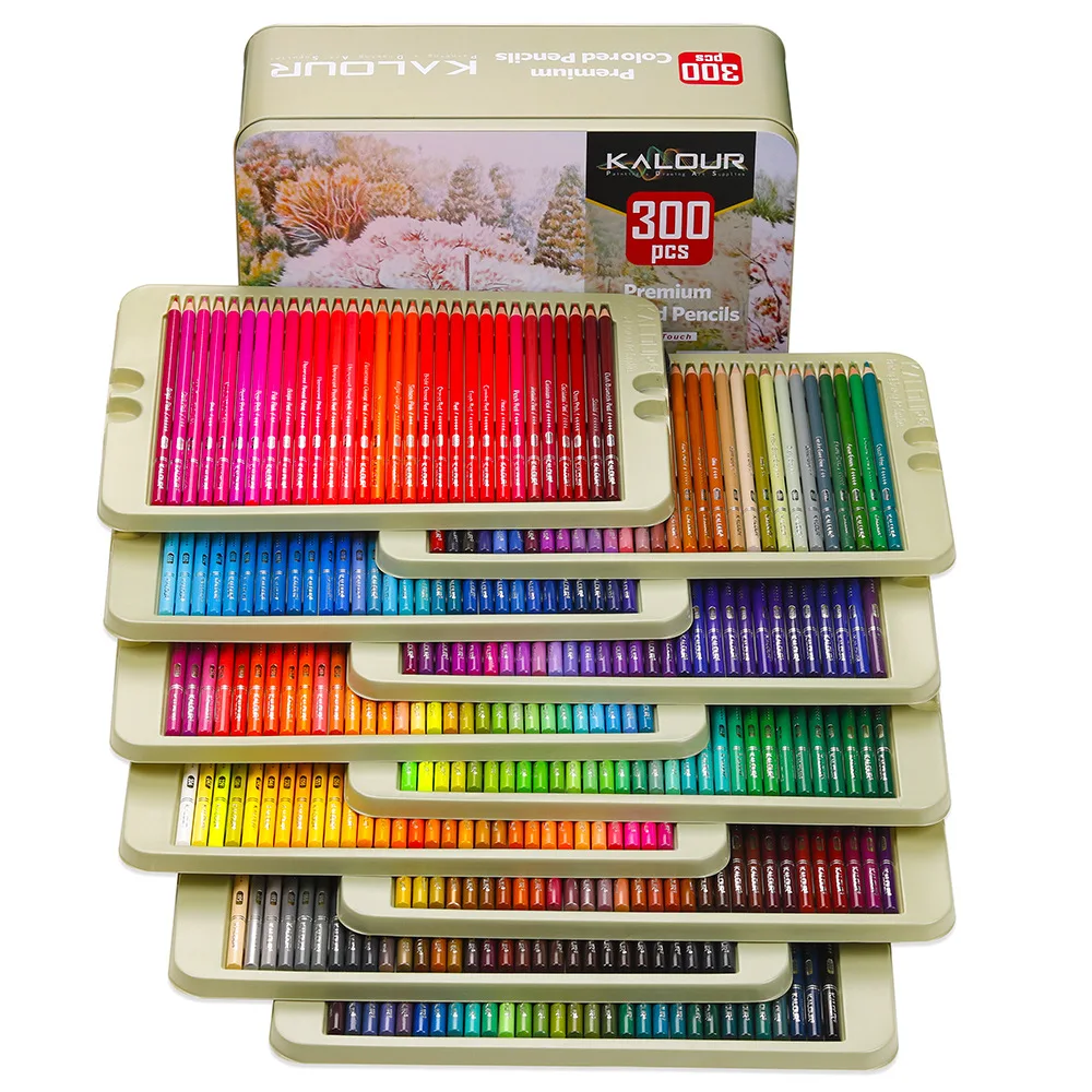 KALOUR Colored Pencil 300 Pcs Set Iron Box Pack Gift Box Gift Pencil Set Art Graffiti Oil Color Lead Painting Set