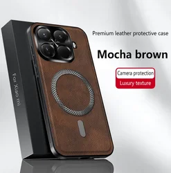 Luxurious Retro Leather Wireless Charging Magnetic Ring Case Cover - Xiaomi 14 Pro (Brown)