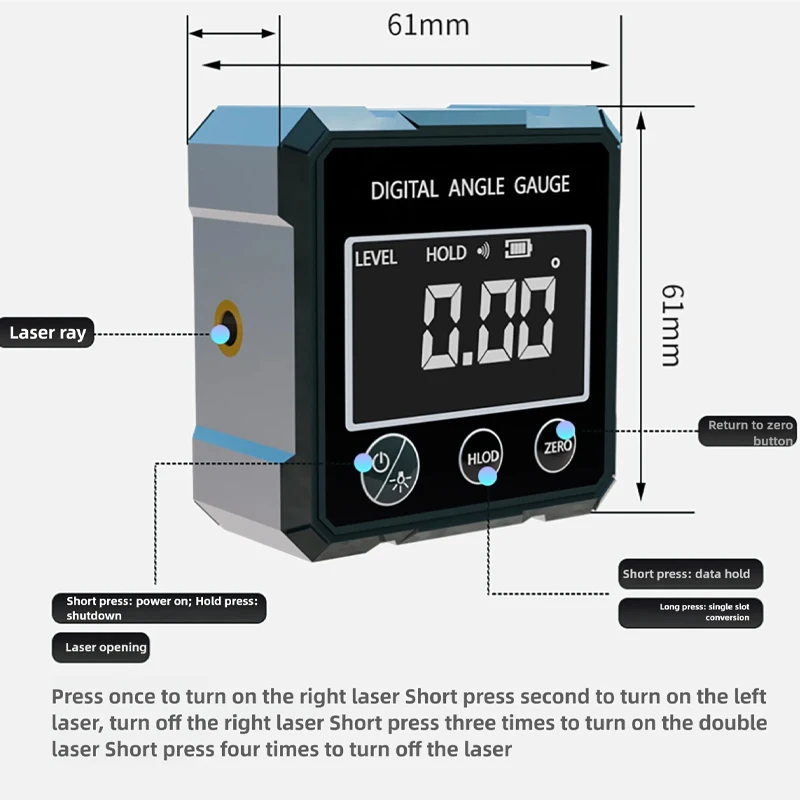 EHOTOO Dual-Laser Four-Sided Magnetic Rechargeable Digital Angle Measuring Instrument for Woodworking