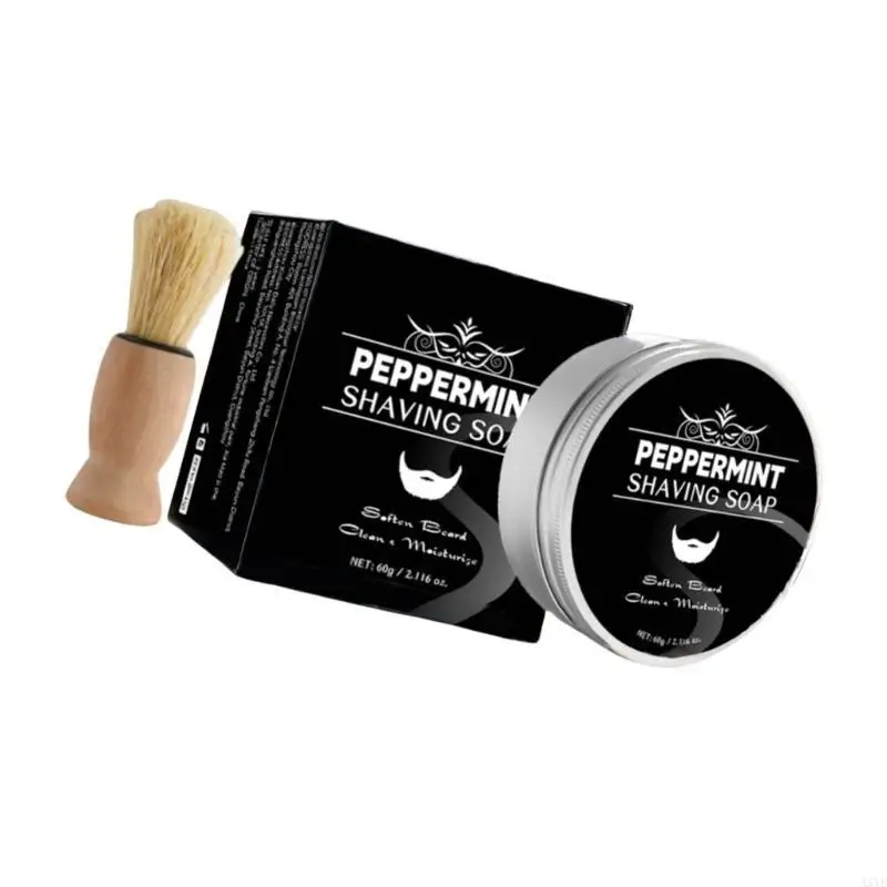 60g Mint Shaving Soap Handmade Soap Beard with Brush for Man and Woman A5YB