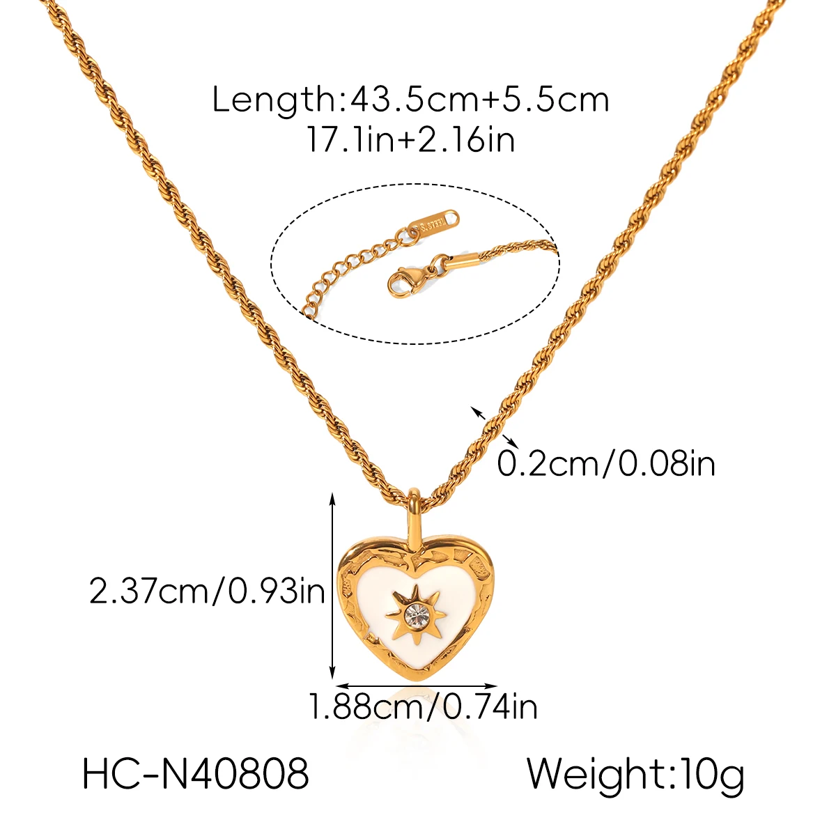 18K vergoldete Herzanhänger-Halskette für Damen, CZ-Emaille-Halsketten, hypoallergen, 316L Edelstahl, wasserdicht, Schmuckgeschenk – Detail 8