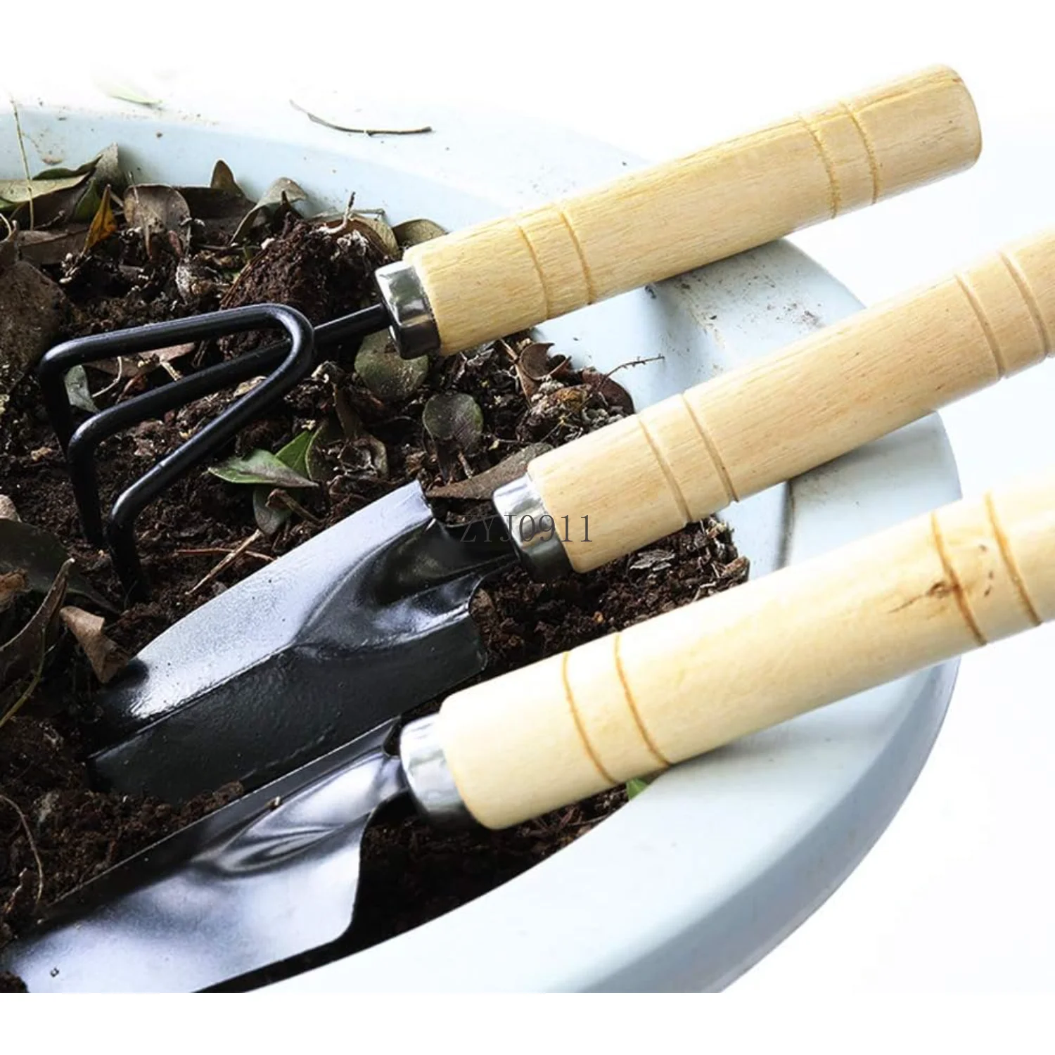 Garden Tools Set, 3Pcs Includes Hand Trowel, Transplant Trowel and Cultivator with Wooden Handle Garden Hand Shovels Kit for Pla 6