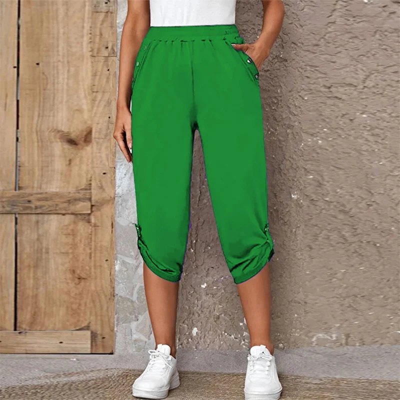 Summer New Elastic High Waist Solid Color Pants Ladies Casual Fashion All-match Trousers Women Comfortable Sporty Loose Shorts