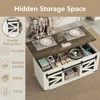 47.3'' White Farmhouse Center Table with Sliding Ironmesh Doors, Rustic Brown Top Rectangular Coffee Table for Living Room 5