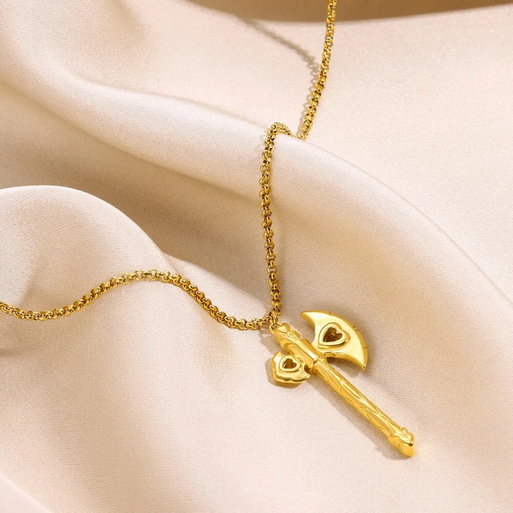 Stainless Steel Hollow Love Ax Necklaces For Women