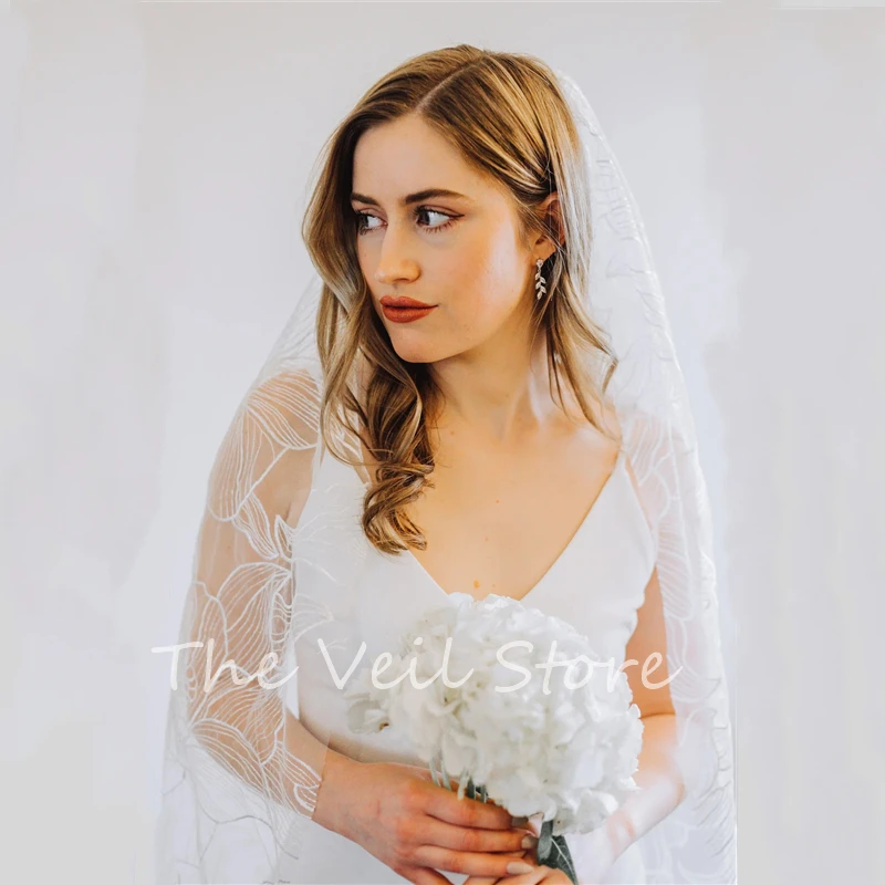 Morning Glory Floral Bridal Veils Wedding Accessories for Brides With Comb Embroidered Flowers Cathedral Long bridal veil