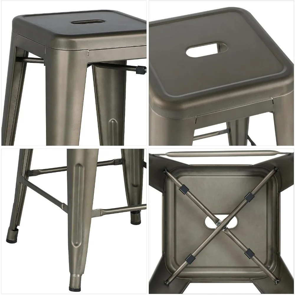 24'' Metal Bar Stools Counter Height Barstools Set of 4 High Backless Industrial Stackable Metal Chairs for Indoor